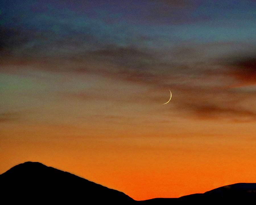 Crescent Moon at Sunset Photograph by Sarah Lilja
