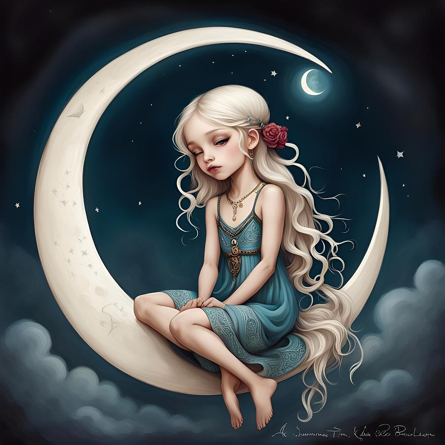 Crescent Moon Calm Nbr 12 Mixed Media by Lesa Fine