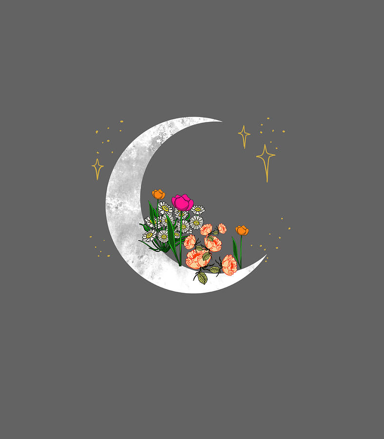 Crescent Moon Flowers Lunar Garden Space Girls Women Digital Art by Joz ...