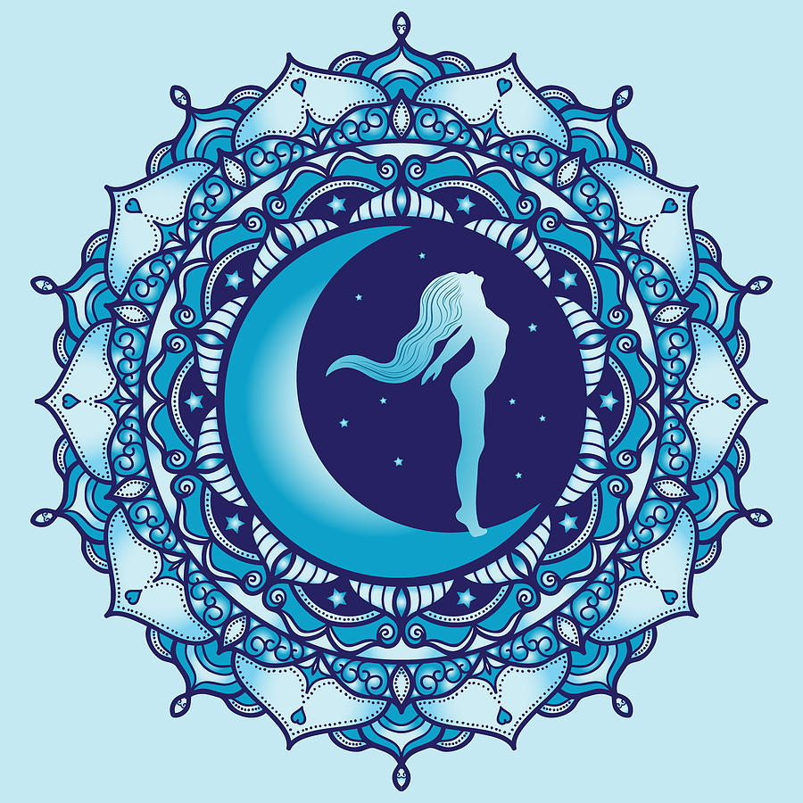 Crescent Moon Mandala - Blue Digital Art by Serena King
