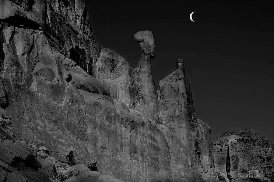 Crescent Moon Over Arches National Park Photograph by Wayne King