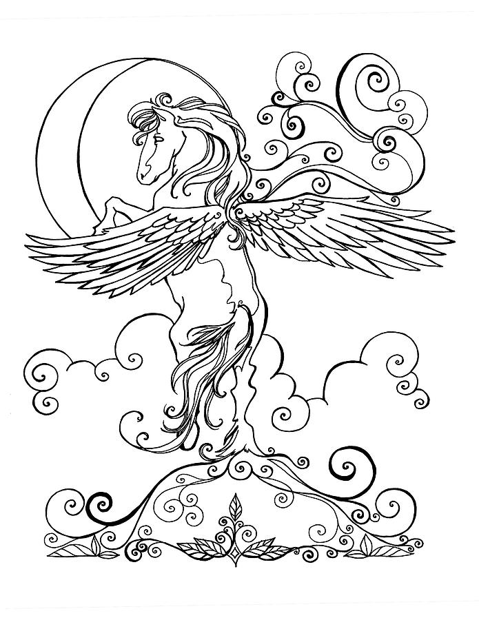 Crescent Moon Pegasus Drawing by Katherine Nutt
