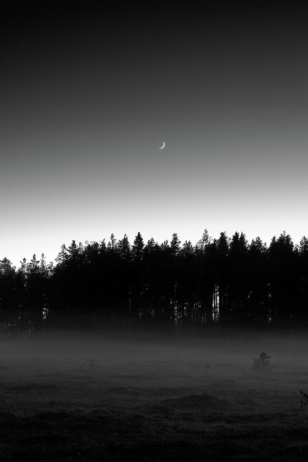 Crescent moon rising bw Photograph by Jouko Lehto