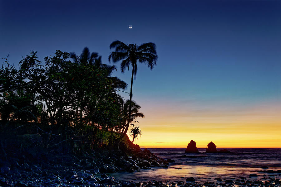 Beach Sunrise Photograph - Crescent Moon Sunrise by Heidi Fickinger