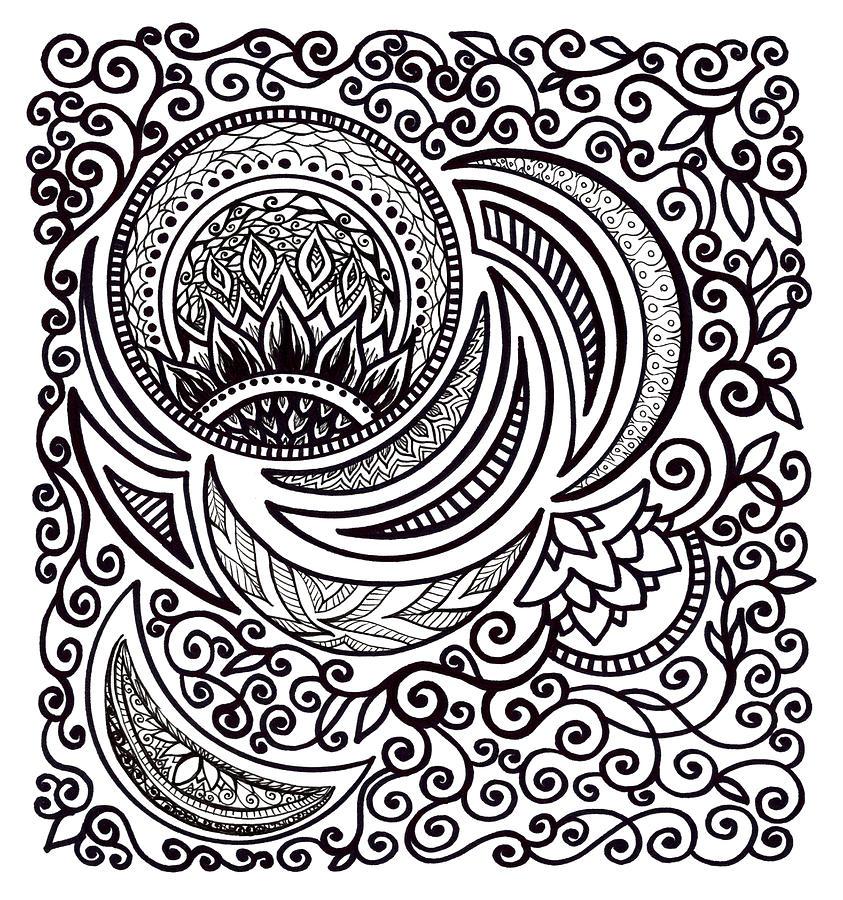 Crescents Falling Away With Swirls Drawing by Katherine Nutt