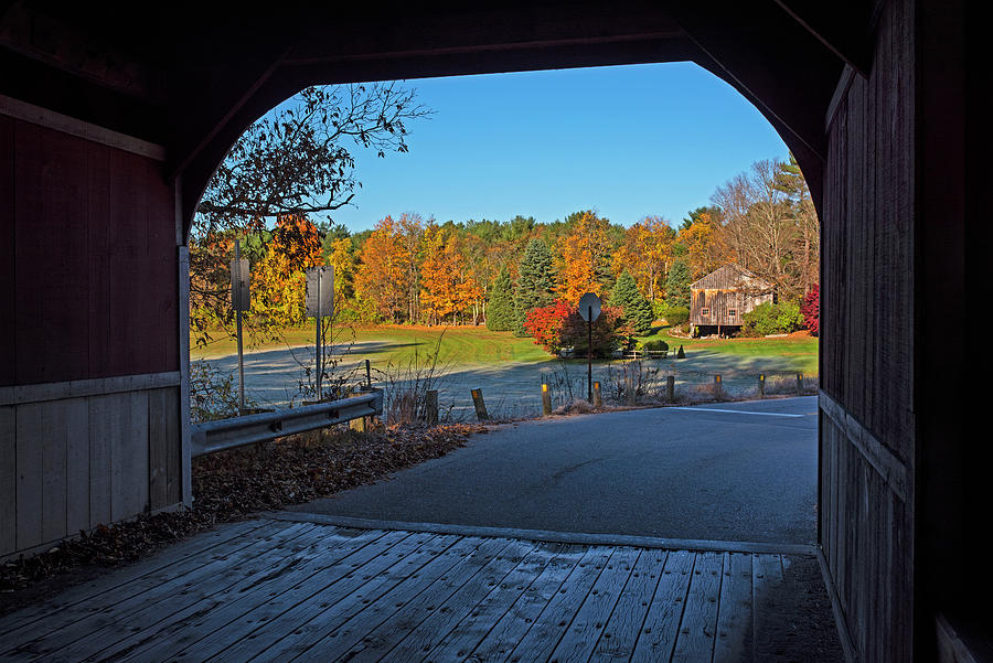 Cresson Covered Bridge Fall Foliage Sawyers Crossing Swanzey NH Doors Photograph by Toby McGuire