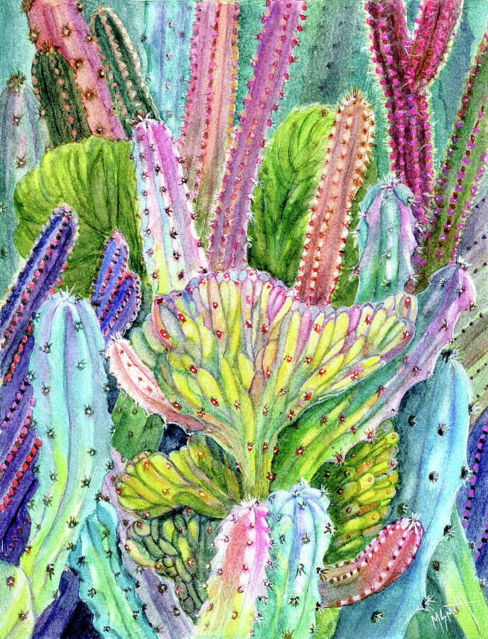 Colorful Cactus Painting - Crested Whortleberry Cactus by Marilyn Smith