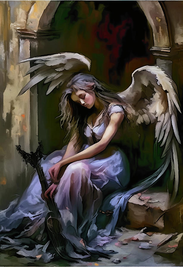 Crestfallen Angel Mixed Media by Ann Leech