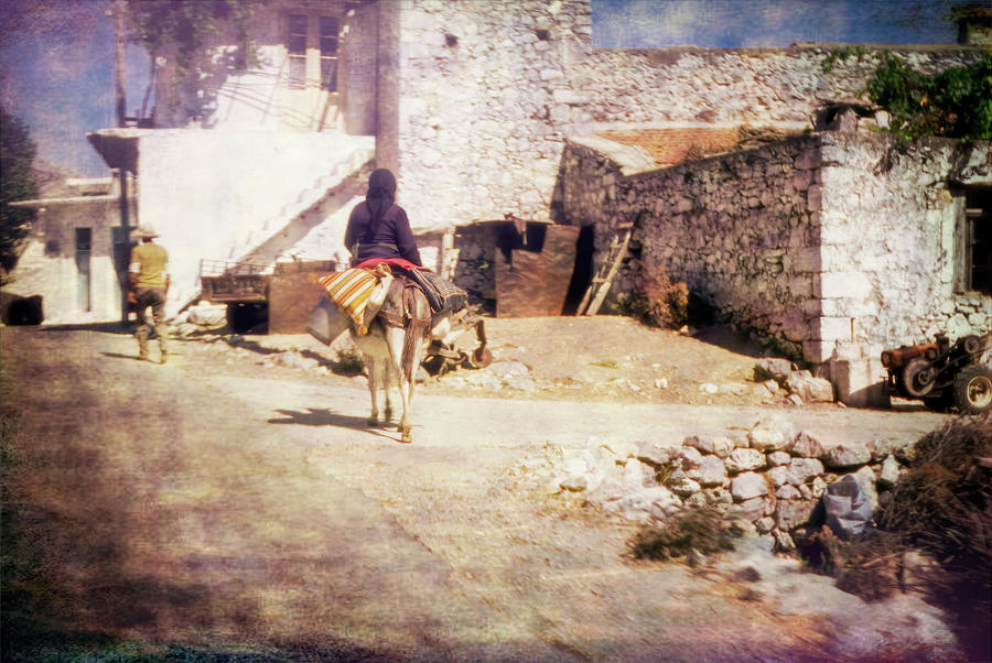 Crete 1972 Woman on Donkey Photograph by Frank Lee