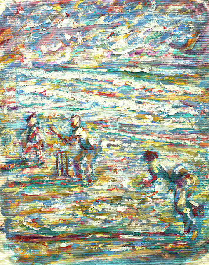 Cricket on the Beach Painting by Pete Caswell