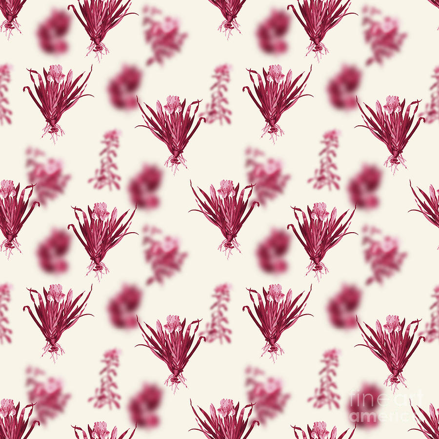Vintage Mixed Media - Crimean Iris Botanical Seamless Pattern in Viva Magenta n.0899 by Holy Rock Design
