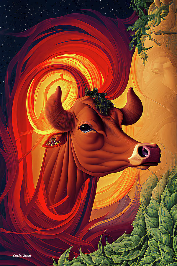 Crimson Cow Digital Art by Stephen Younts