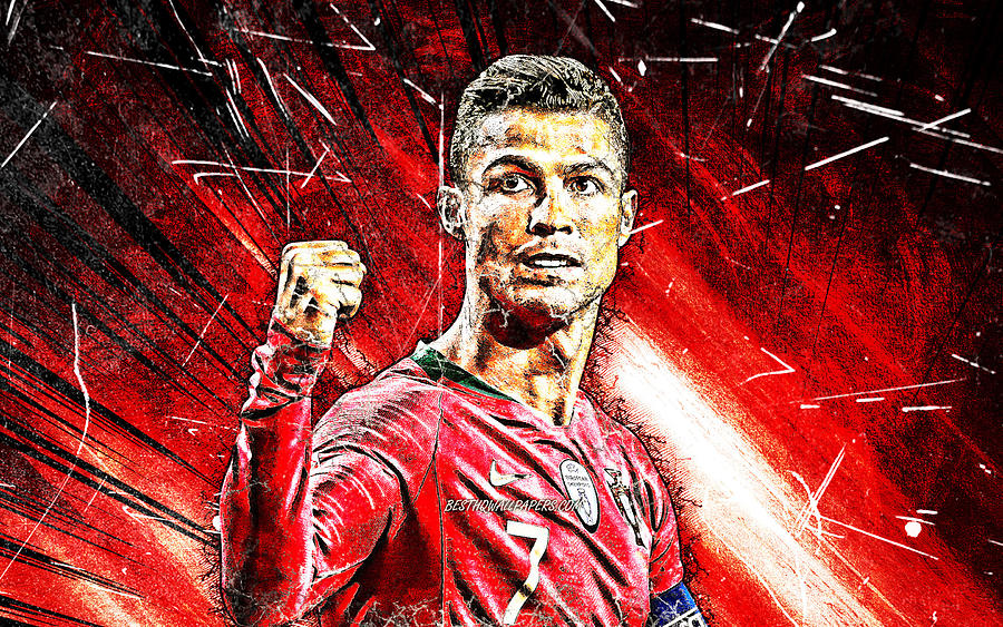 Cristiano Ronaldo grunge art Portugal National Team soccer CR7 red rays ...