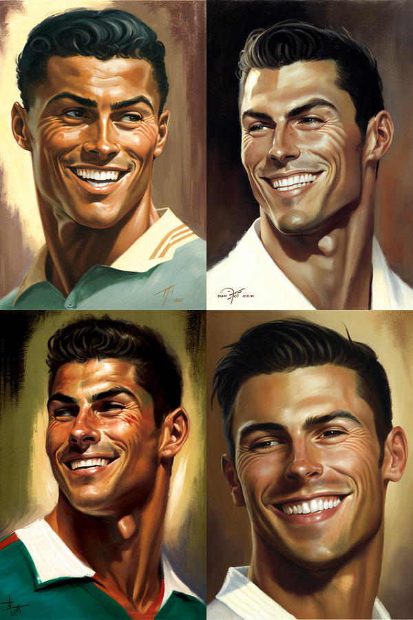 Fantasy Painting - Cristiano  Ronaldo  happy  smiling  oil  painting  in  by Asar Studios by Celestial Images