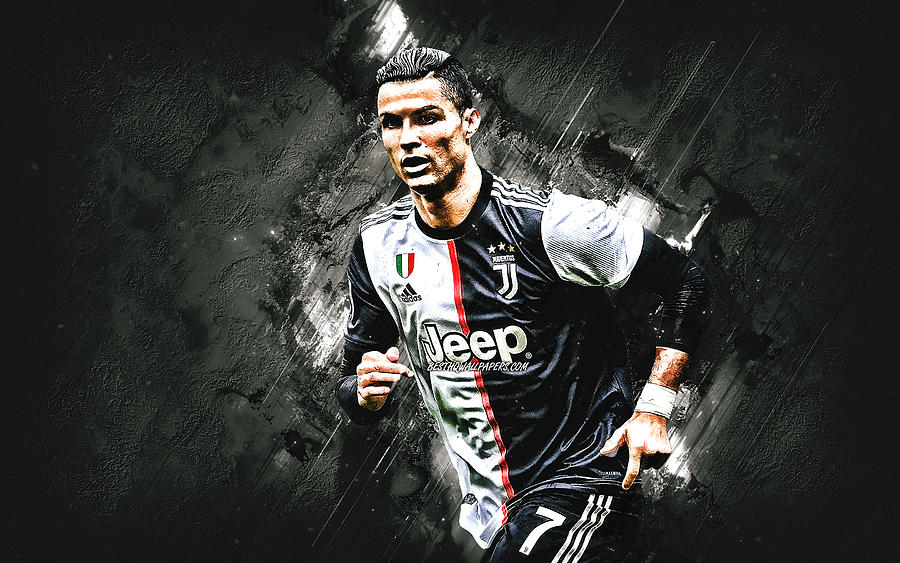 Cristiano Ronaldo portuguese footballer CR7 Juventus FC portrait gray ...