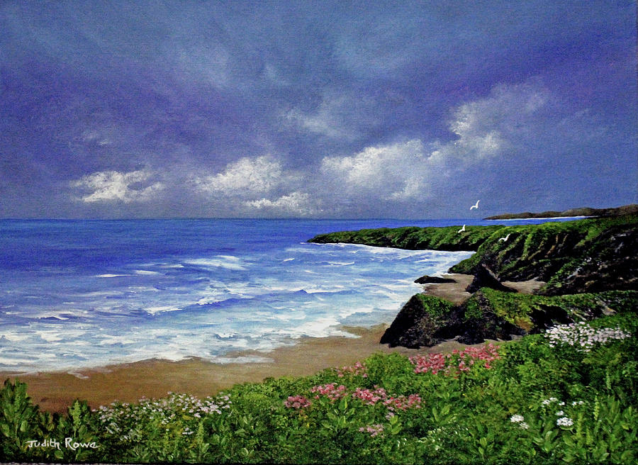 Cornish Rocky Coast Painting by Judith Rowe