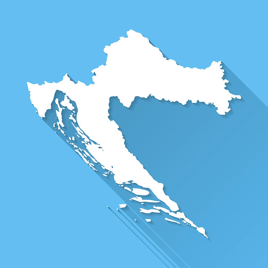 Croatia Map on Blue Background, Long Shadow, Flat Design Drawing by Bgblue