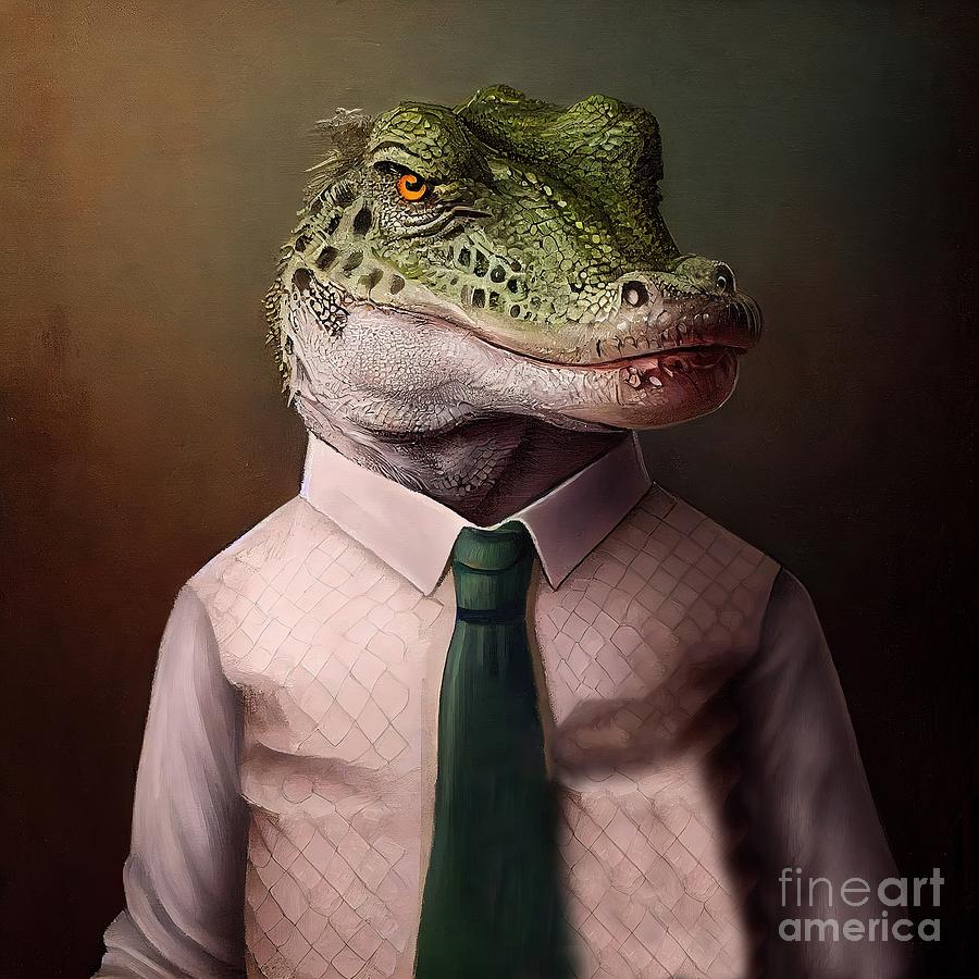 Crocodile Painting - Crocodile Portrait by N Akkash