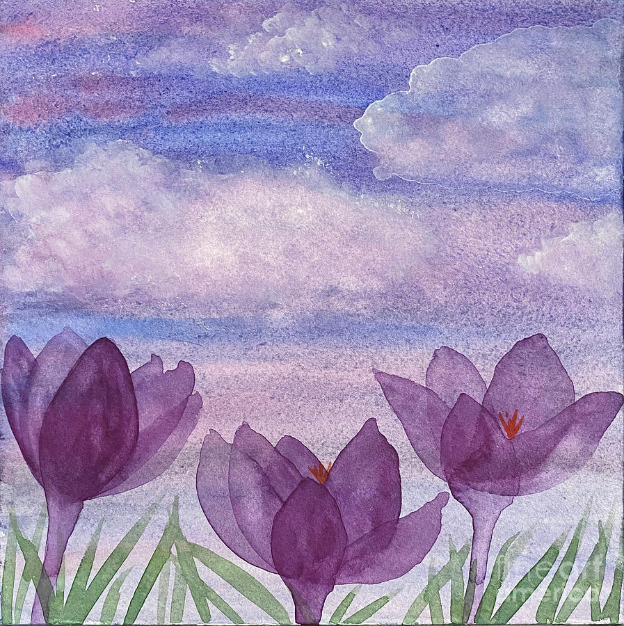 Crocuses and Clouds Painting by Lisa Neuman