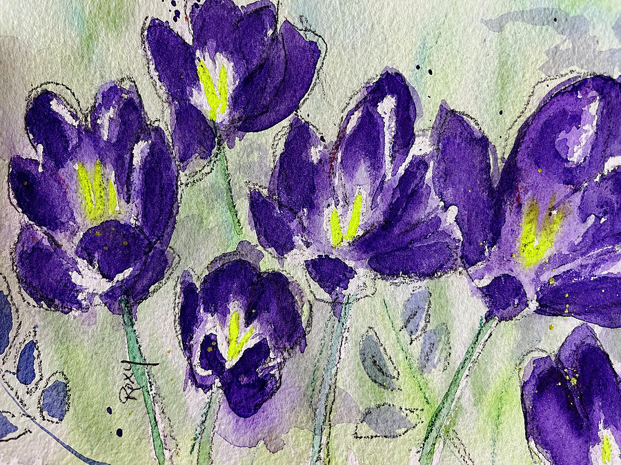 Crocuses Painting by Roxy Rich