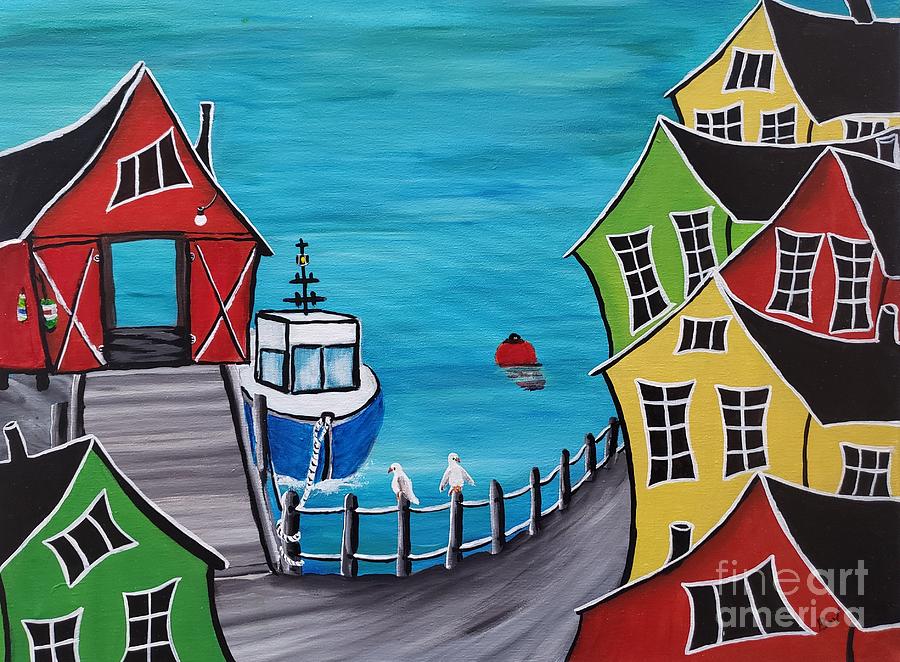 Bird Painting - Crooked Village In Blue Cove by Beverly Livingstone