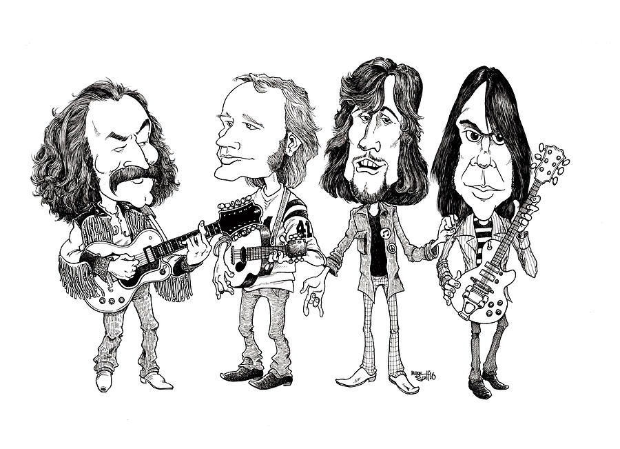 Crosby, Stills, Nash and Young Drawing by Mike Scott