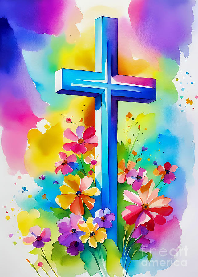 Cross and Flowers in Colors VI Painting by Munir Alawi - Fine Art America