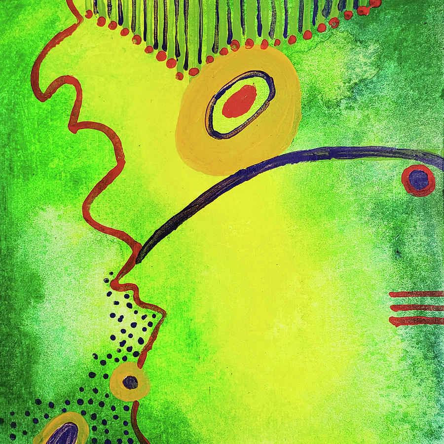 Cross Eyed Parrot Tropical Abstract In Lime Green Yellow Red Purple Dots Painting by Lynnie Lang