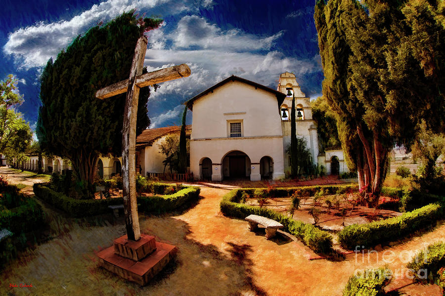 Cross In Front Of San Juan Bautista Mission in California Photograph by Blake Richards