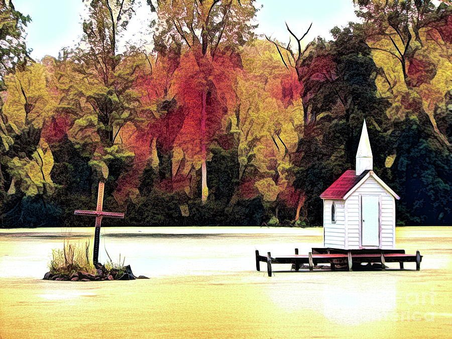 Cross Island Chapel The Worlds Smallest Church Oneida NY Autumn Abstract Photograph by Rose Santuci-Sofranko
