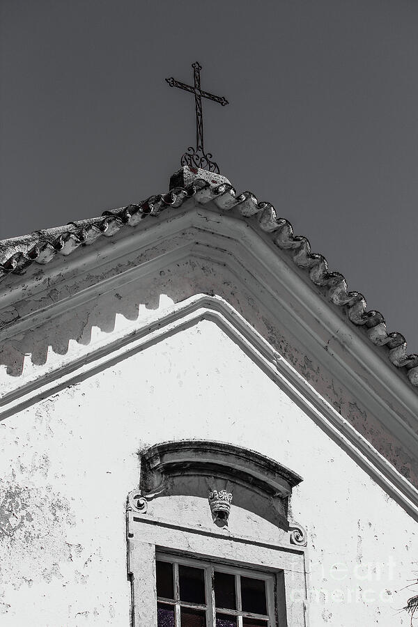 Cross on Church Faro Black and White Vertical Photograph by Eddie Barron