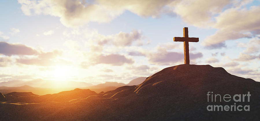 Cross on mountain peak at sunset christian religion Photograph by Michal Bednarek