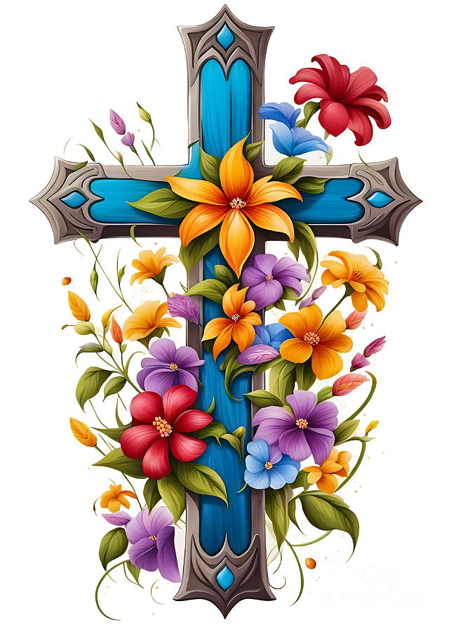 Cross With Flowers AI IV Digital Art by Munir Alawi - Fine Art America