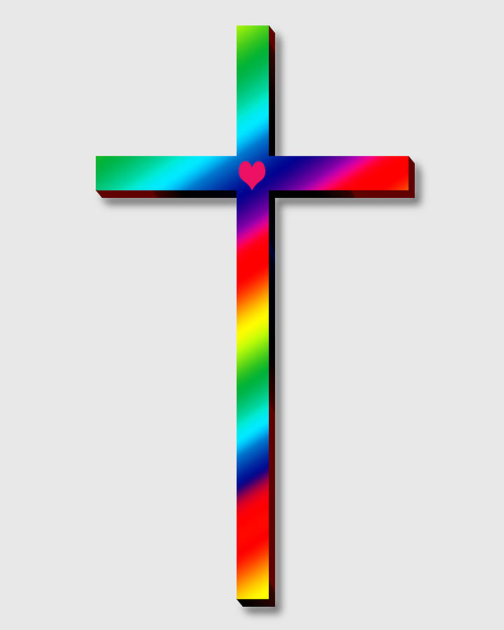 Cross With Heart Rainbow Digital Art By Elena Francis Fine Art America