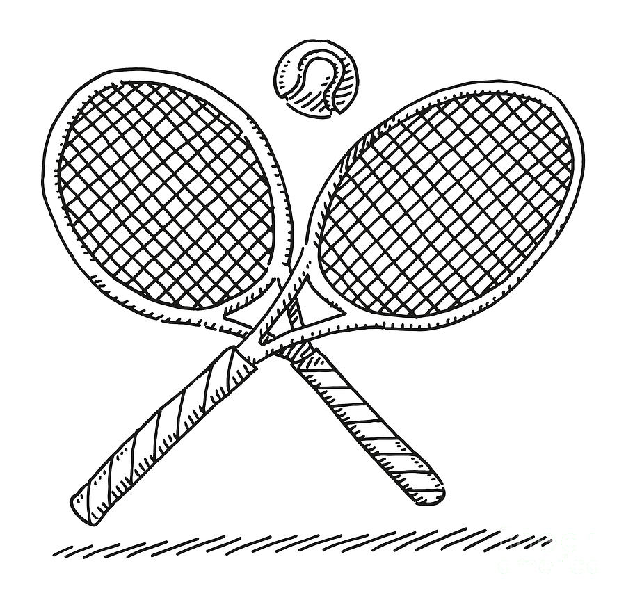 Sketch of the tennis racquet and ball, isolated. | CanStock