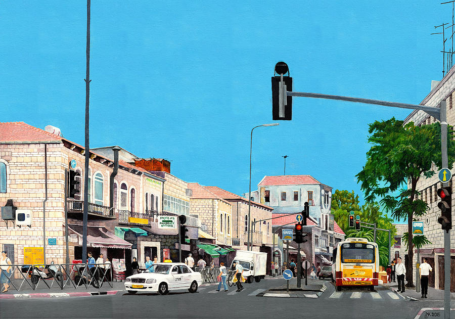 Melvyn Painting - Crossing Jaffa Road Jerusalem Israel by Melvyn Kahan