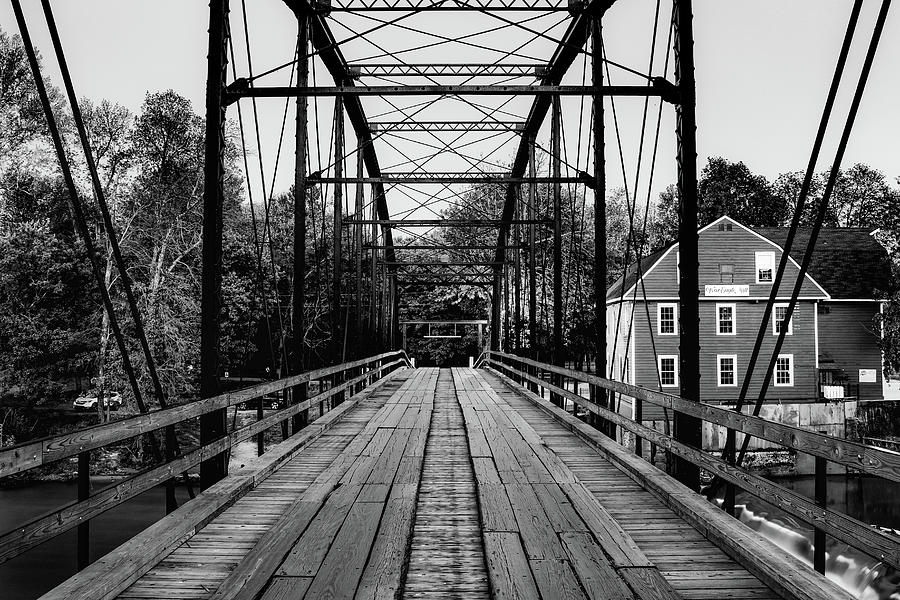 Black And White Photograph - Crossing Over to War Eagle Mill in Black and White - Northwest Arkansas by Gregory Ballos