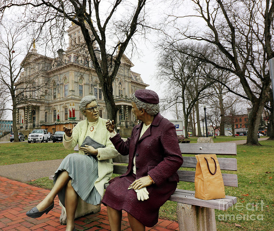 Crossing Paths Sculpture and Licking County Courthouse Newark Ohio 5898 Photograph by Jack Schultz