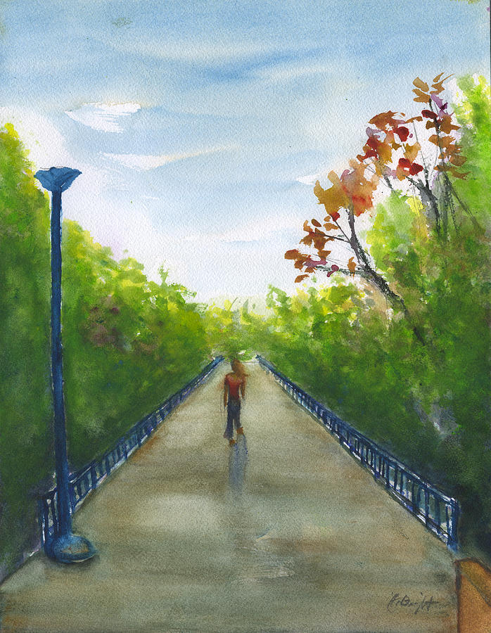 Crossing The Bridge At Riverwalk Painting by Frank Bright