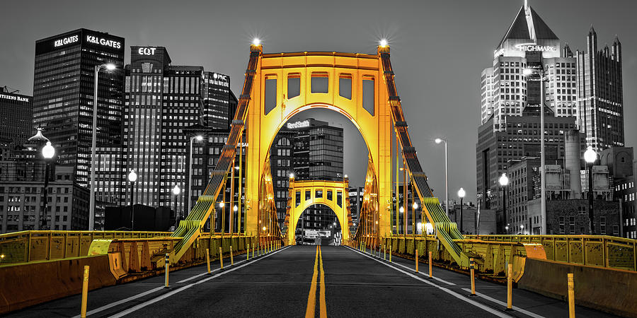 Crossing The Clemente Bridge - Pittsburgh Pennsylvania Panorama In Selective Color Photograph by Gregory Ballos