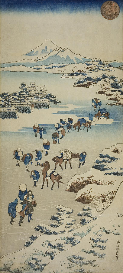 Crossing the Frozen Suwa Lake in Shinano Province Relief by Katsushika Hokusai