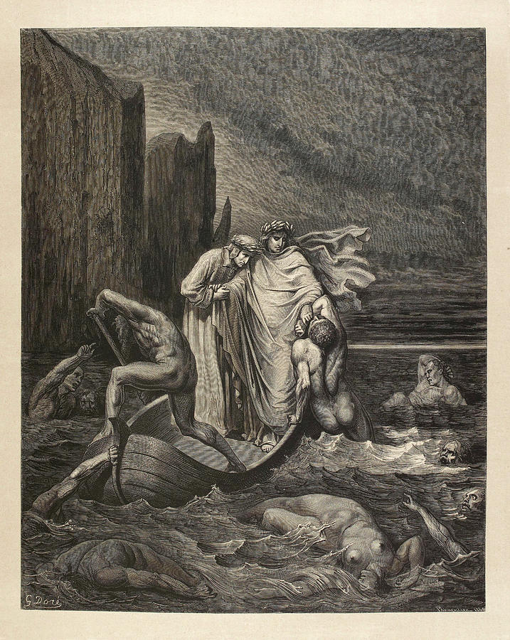 Crossing the Styx - Illustrated Dante's Inferno by Gustave Dore Drawing ...