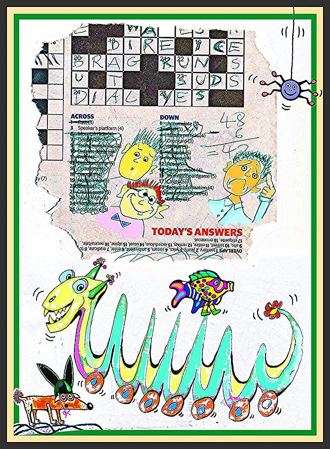 Crossword  Dragon  Mixed Media by Hartmut Jager