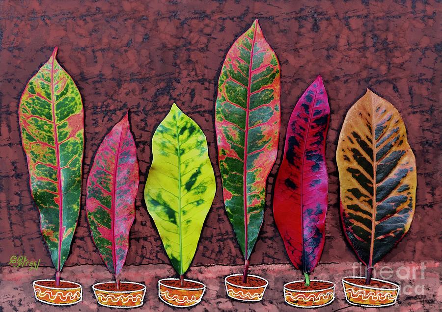 Croton Leaves In Little Vases Digital Art