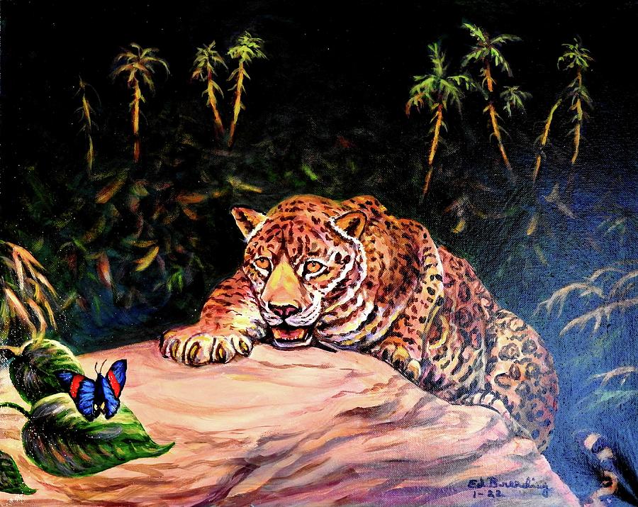 Crouching Jaguar Painting by Ed Breeding