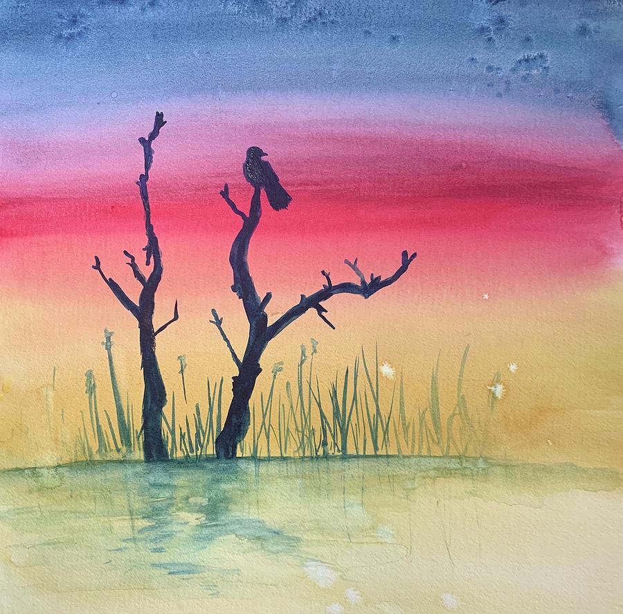 Crow at Sunset Painting by Christine Marie Rose