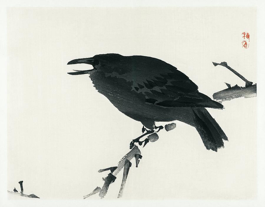 Crow Painting - Crow by Kono Bairei - japanese art by Bairei Gakan