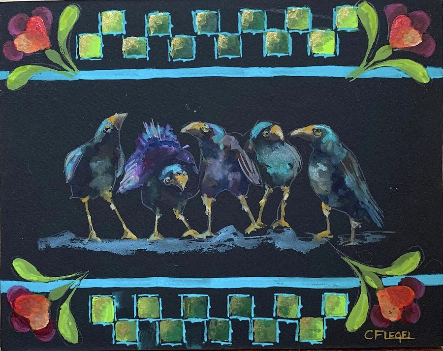 Crow gang Painting by Carla Flegel