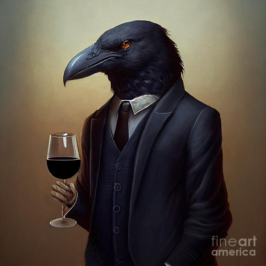 Crow Painting - Crow Having Drnk  by N Akkash