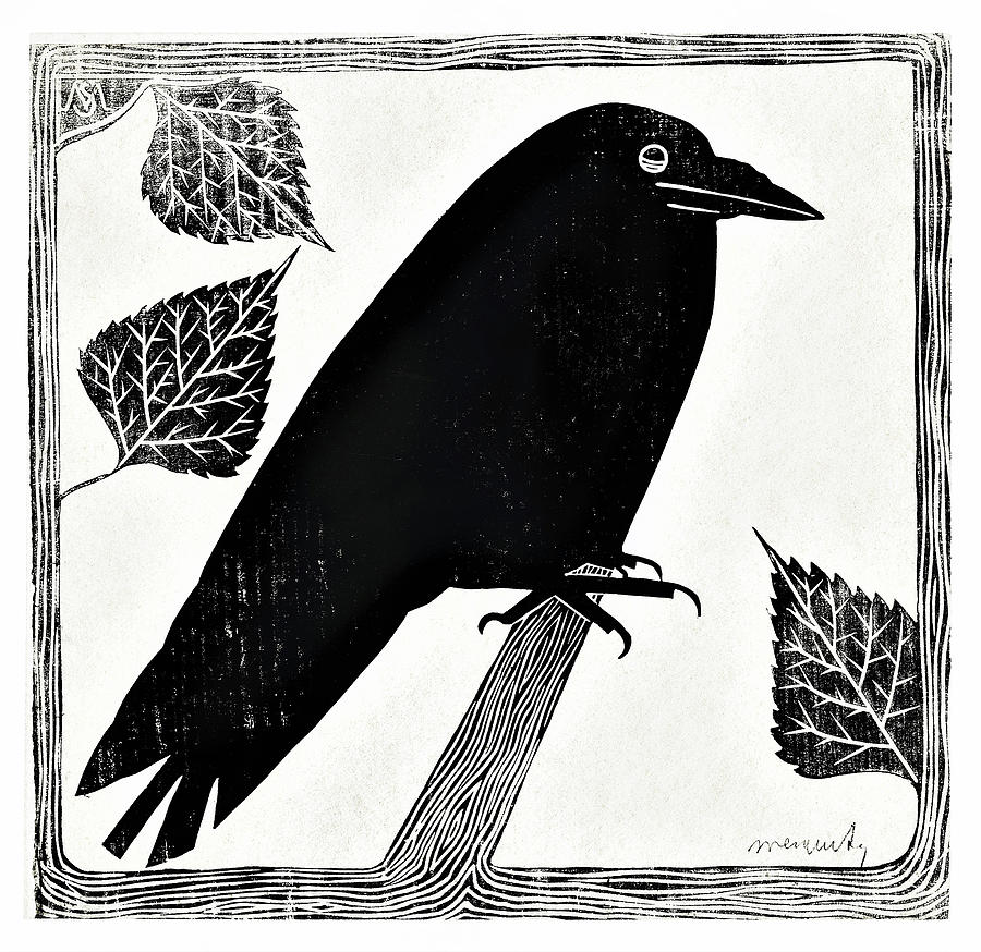 Crow, Kraai - Black and White Painting by Samuel Jessurun de Mesquita